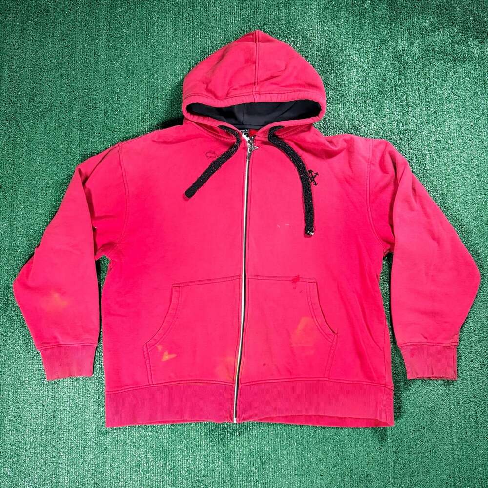 Y2K Avirex Full Zip Hoodie Red Distressed Size Large
